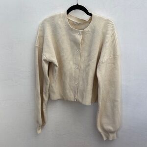 Cream Ribbed Button Sweater